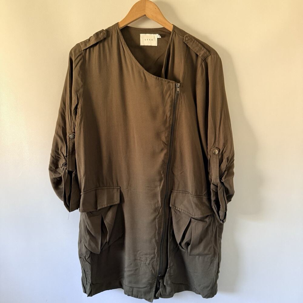 Lush Utility Jacket Women’s Small Olive Zip Front Cargo Military Safari Coat